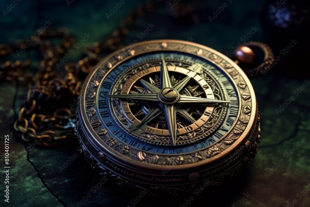 Obraz premium Antique compass with intricate design on dark background