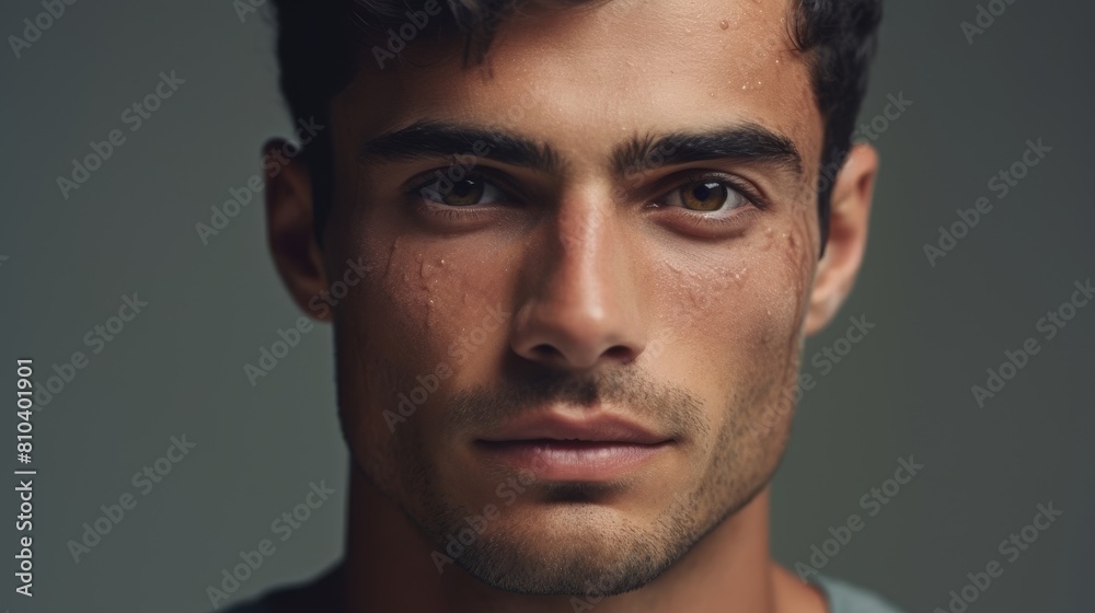 close-up portrait of a serious young man close-up portrait of a serious young man