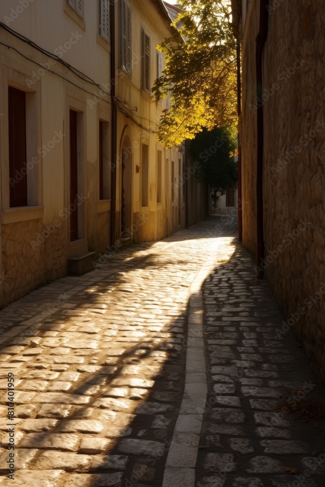Obraz premium Charming cobblestone alley in historic european town