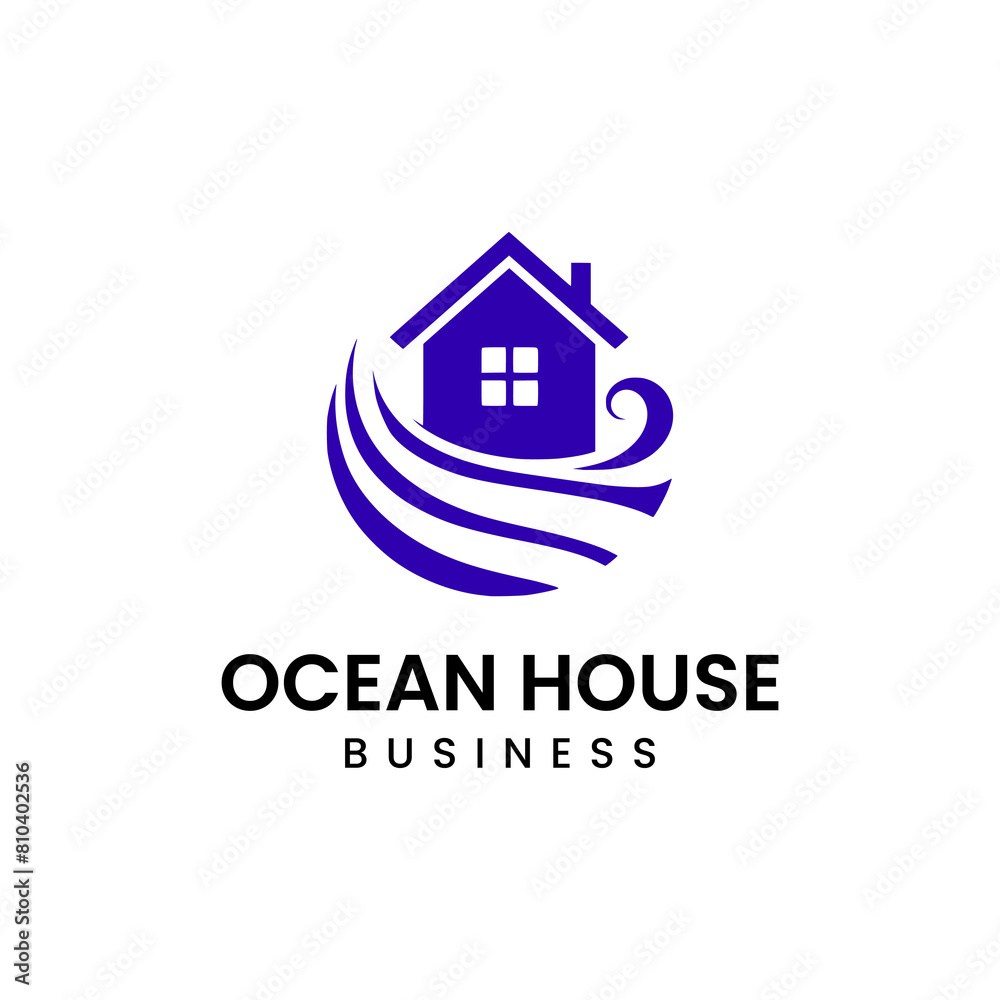 Ocean House Logo design vector concept, combination of Home Building with Sea Water logo design