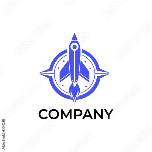 Rocket with Compass Logo design vector concept