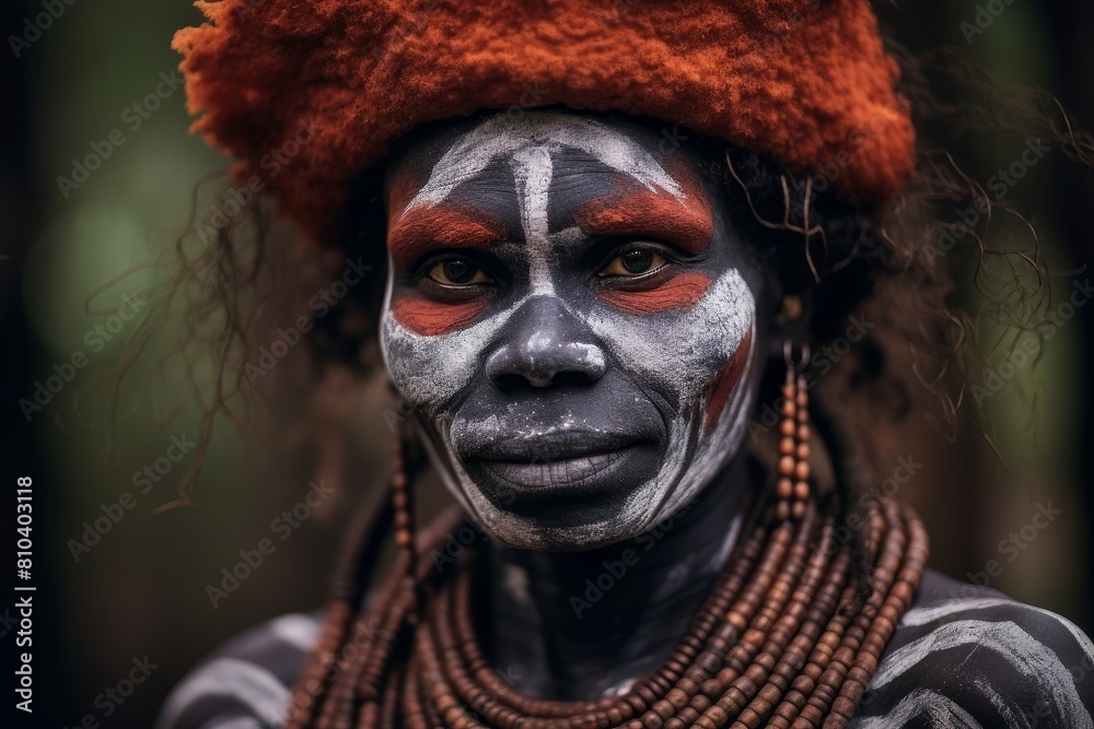 Tribal warrior with face paint and headdress Tribal warrior with face paint and headdress