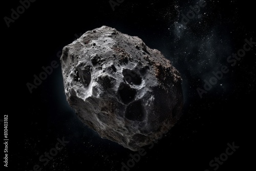 Detailed view of a rocky asteroid in space