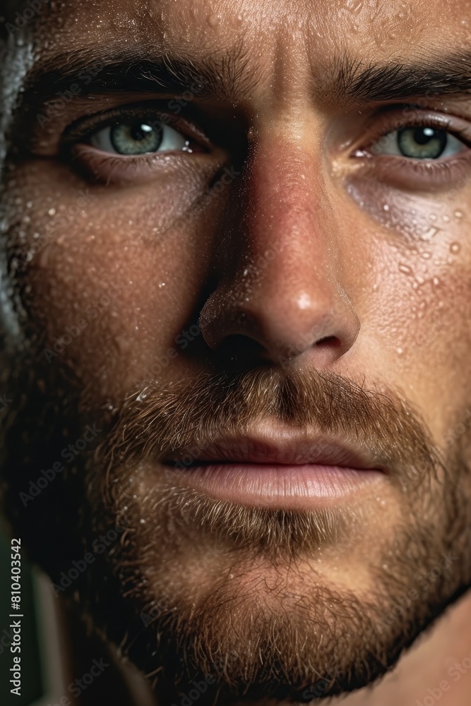 Obraz premium Closeup portrait of a rugged, bearded man with intense eyes