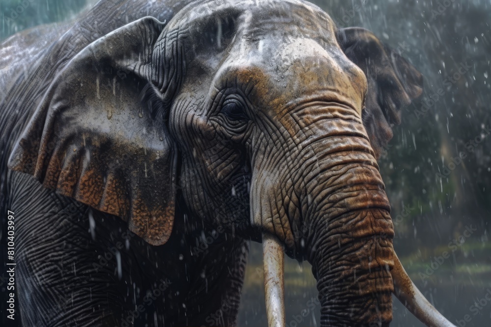 Fototapeta premium Majestic elephant in the rain