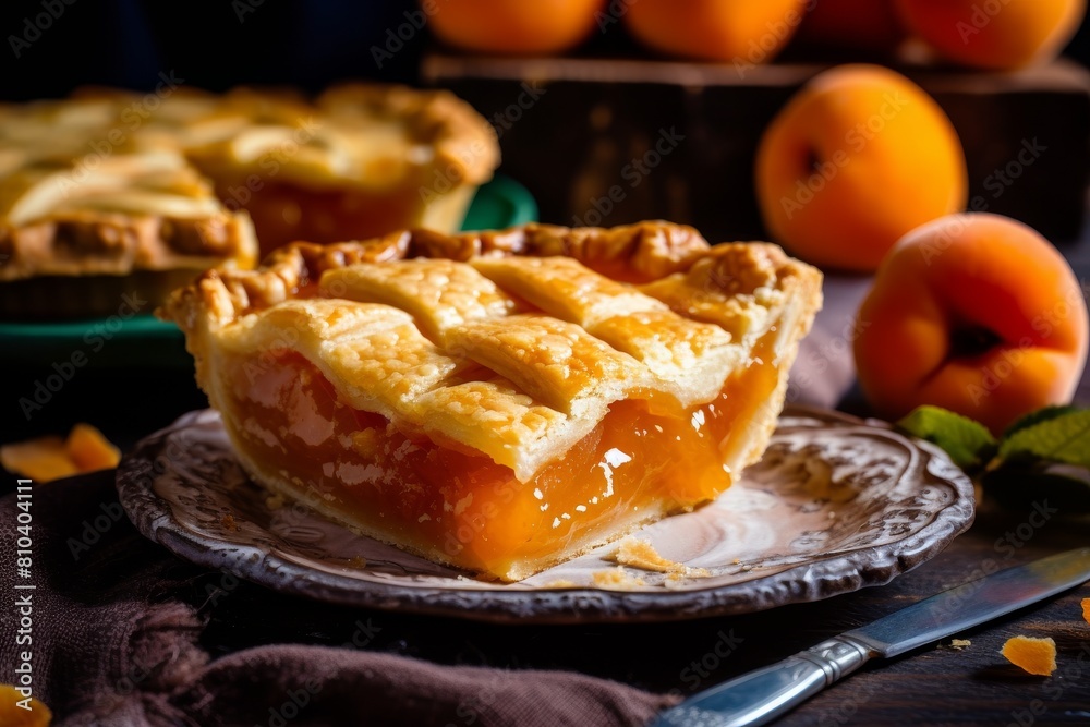 Delicious homemade peach pie on a plate Delicious homemade peach pie on a plate