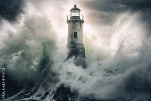 Dramatic lighthouse in stormy weather