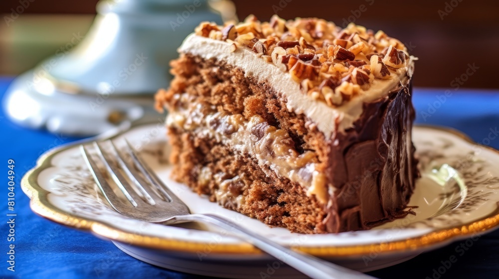 Delicious chocolate cake with nuts