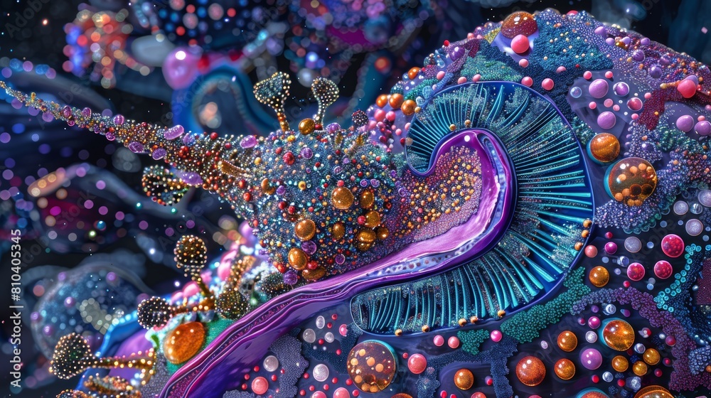Obraz premium Vibrant, high-resolution illustration of a human liver, showcasing microscopic structures like sinusoids and bile canaliculi, cutaway view
