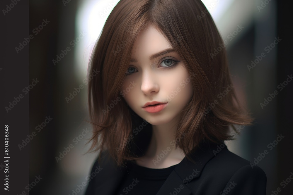 Thoughtful young woman with long brown hair Thoughtful young woman with long brown hair