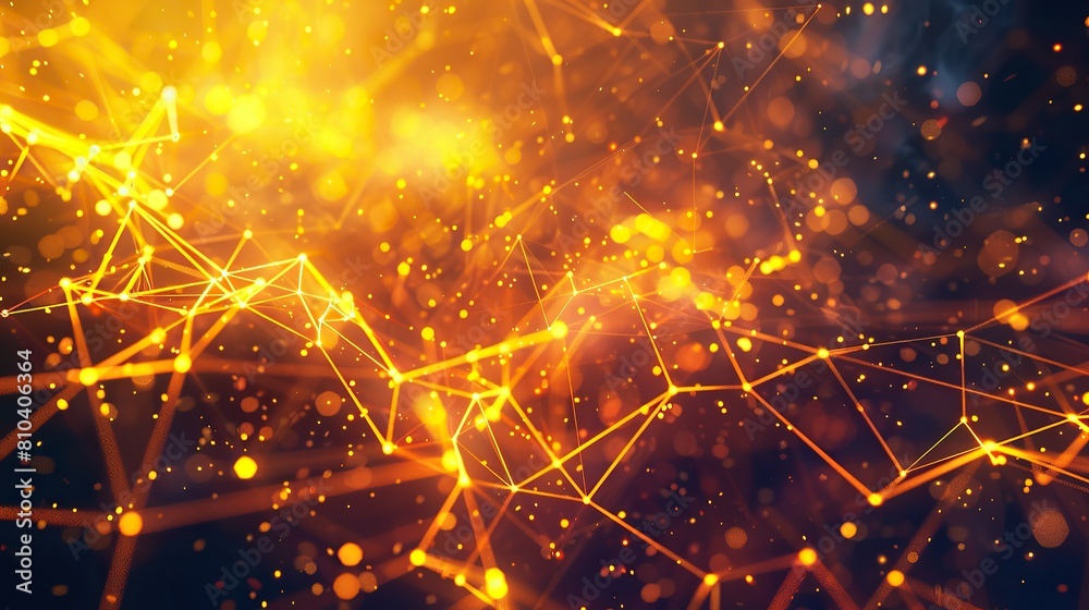 An energetic backdrop of bright yellow and orange plexus connections illuminating a dark canvas designed with a text-friendly zone in the lower left corner for impactful messaging