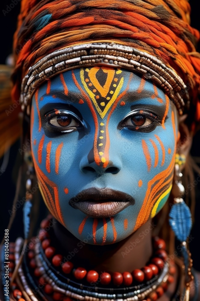 Vibrant tribal face painting and jewelry Vibrant tribal face painting and jewelry