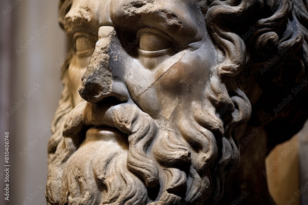 Weathered stone sculpture of a pensive figure Weathered stone sculpture of a pensive figure