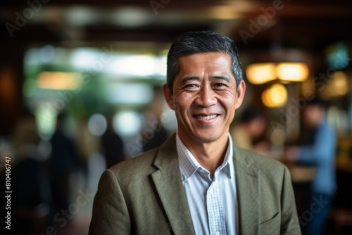 Smiling asian businessman in suit