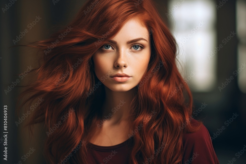 Fototapeta premium Captivating redhead with flowing hair