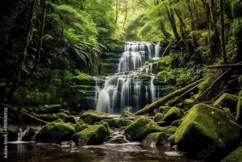 Lush green forest waterfall landscape