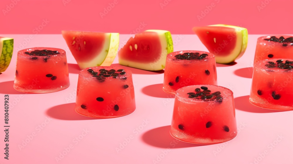 Refreshing watermelon jelly with chia seeds. Refreshing watermelon jelly with chia seeds.