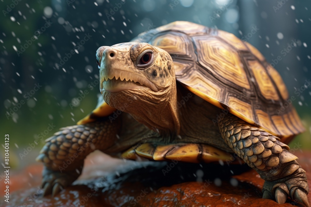 Fototapeta premium close-up of a turtle in the rain