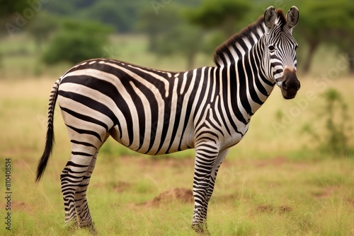 Zebra standing in grassy field