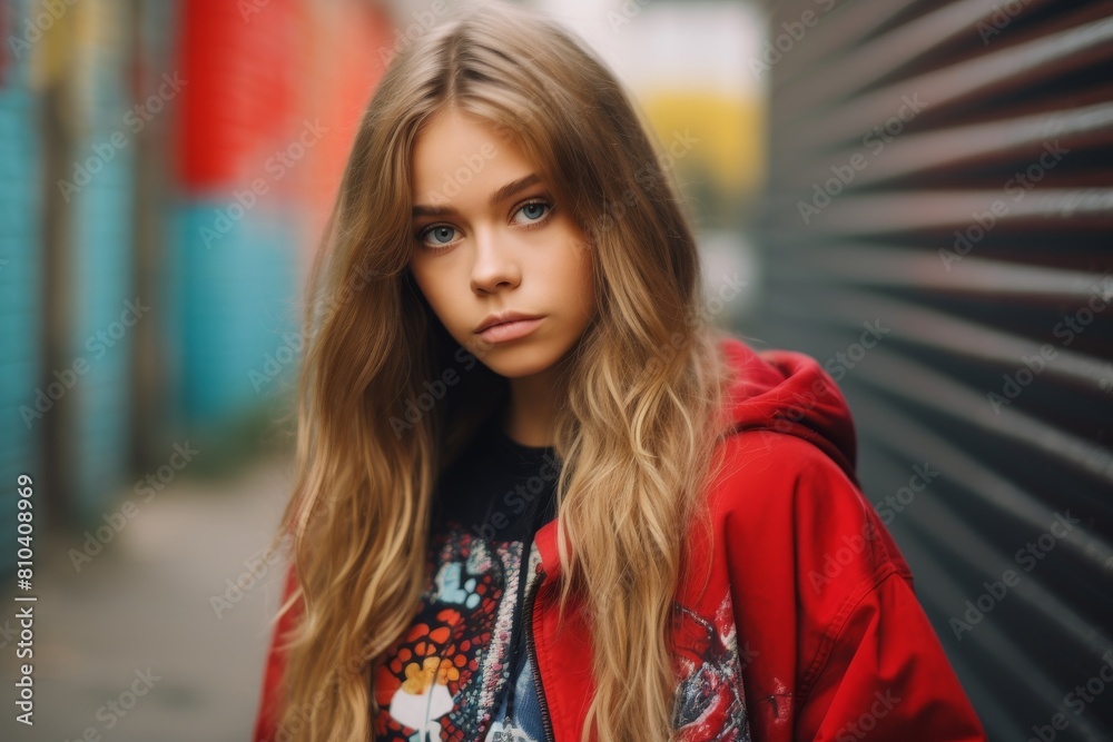 Thoughtful young woman in red jacket Thoughtful young woman in red jacket