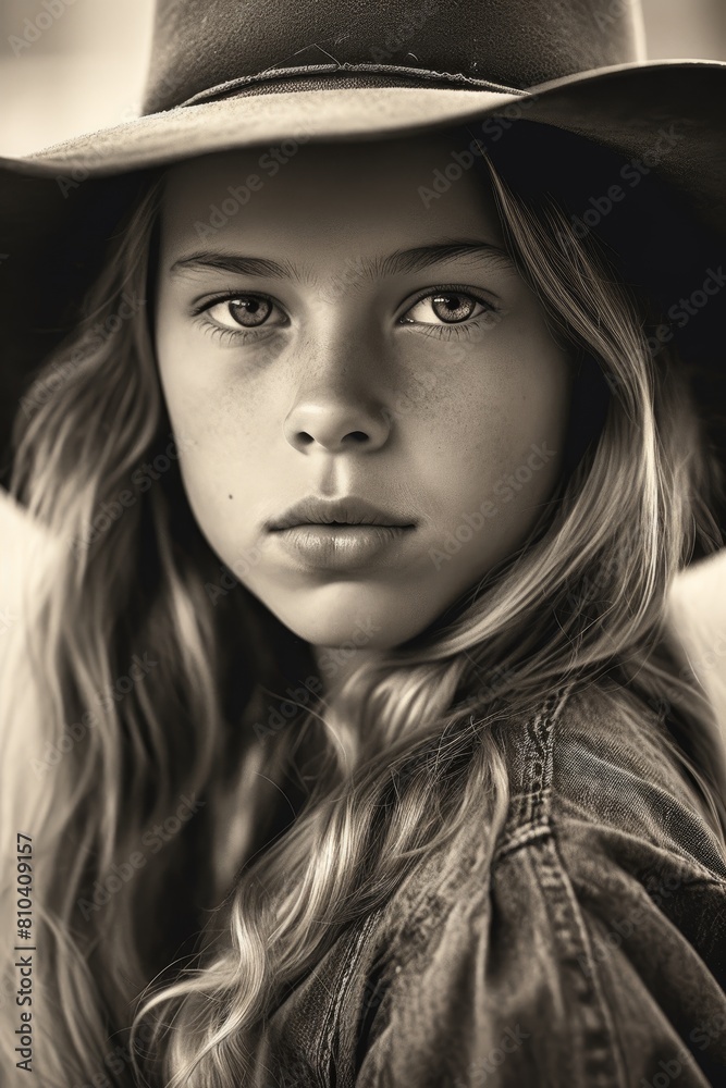 Pensive young girl in cowboy hat Pensive young girl in cowboy hat