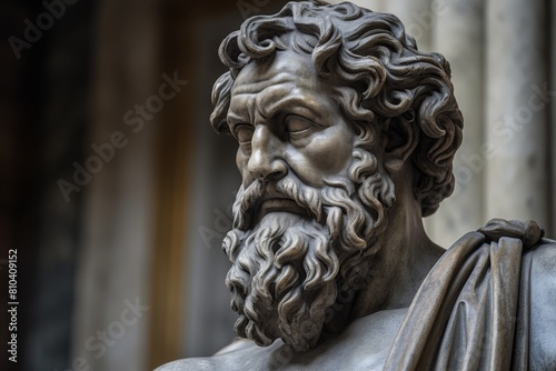 Detailed sculpture of a pensive ancient greek philosopher photo