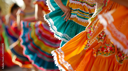 close up mexican dancers hand in traditional costumes for celebrate Cinco de Mayo. photo