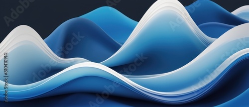 3D blue and white wave: dreamy and flowing like smokey fabric, perfect for abstract graphics or ocean-themed backgrounds.