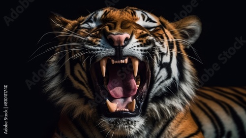 Fierce tiger roaring in the dark