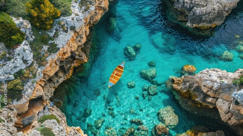 Serene Canoeing on Crystal Clear Waters of San Vito Lo Capo, Sicily, Italy - Aerial View