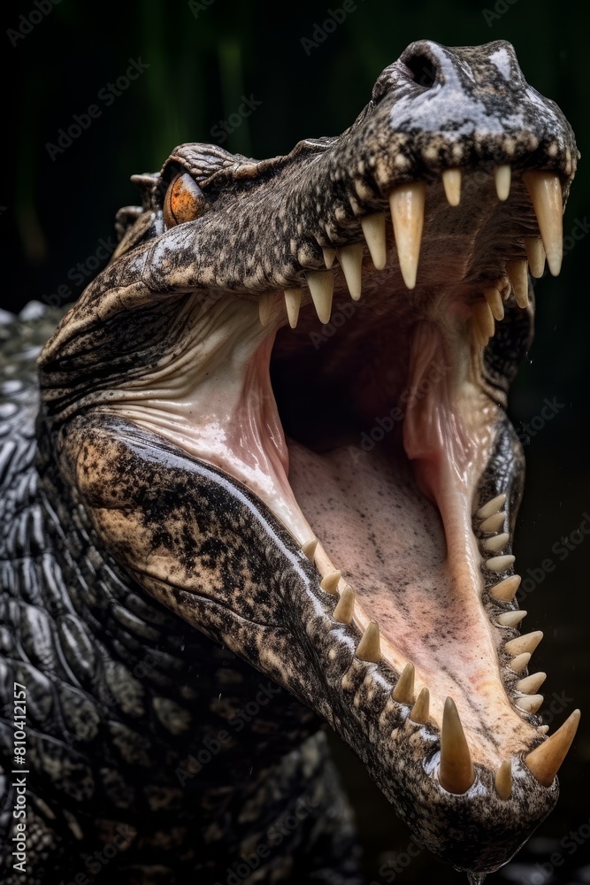 Obraz premium Crocodile with open mouth showing sharp teeth