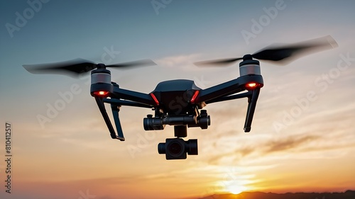 Drone with in air on sunset.