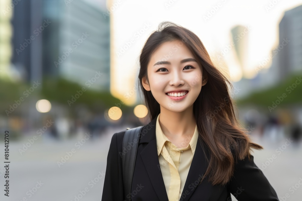 young professional woman smiling in city young professional woman smiling in city