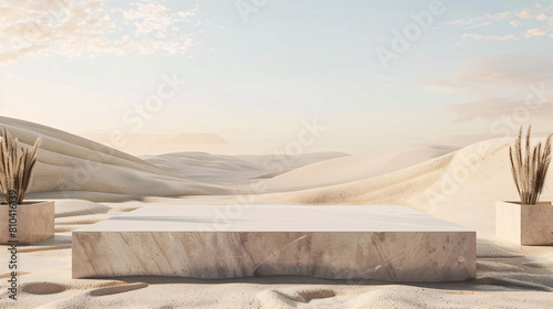 square podium with desert and sand dune background for display product