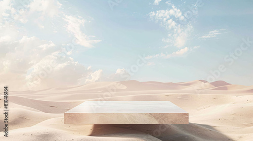 square podium with desert and sand dune background for display product
