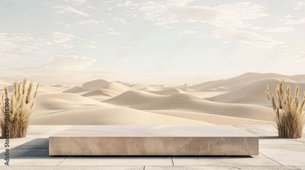 square podium with desert and sand dune background for display product advertising square podium with desert and sand dune background for display product advertising