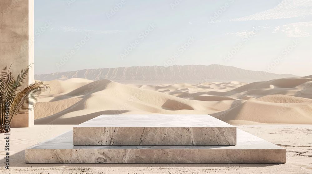 Fototapeta premium square podium with desert and sand dune background for display product advertising