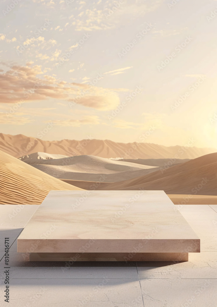 square podium with desert background for display product advertising square podium with desert background for display product advertising