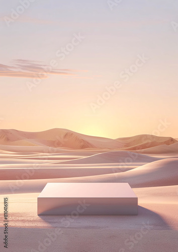square podium with sunset desert background for display product advertising