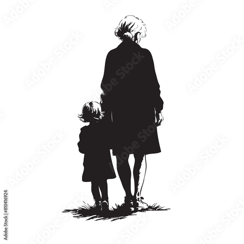 Woman with a child on a walk