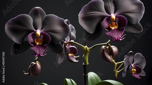 Black orchids, luxury, clean, smooth, elegant, beautiful, highly detailed, sharp focus, studio photography, xf iq 4, 1 5 0 mp, 5 0 mm, iso 2 0 0, 1 / 1 6 0 s, realistic, natural light, octane render,  photo