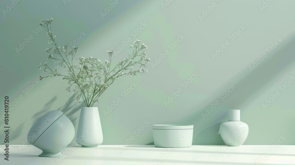 Fototapeta premium Isolated product display on a white background tinged with greenish-blue, perfect for an editorial showcase