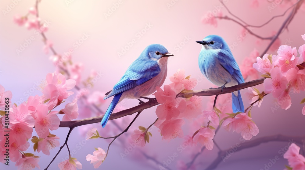 Two blue birds on the branch Two blue birds on the branch