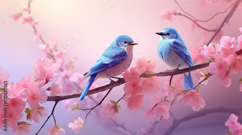 Two blue birds on the branch