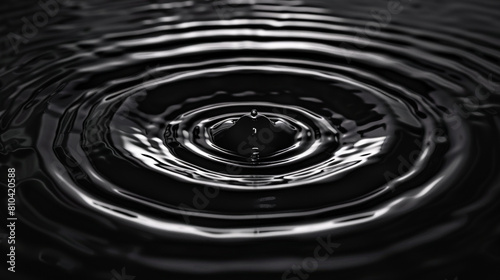 Panorama Water ripples from a drop of water in the dark. water drop dark tone. Abstract black circle water drop ripple. Liquid texture background.Rippled liquid with mood effect in black and white.