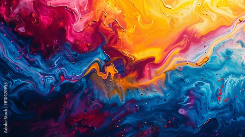 A colorful painting with a blue and yellow swirl