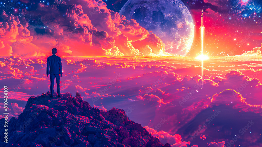 Fototapeta premium Man Gazing at a Cosmic Phenomenon.