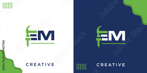creative EM letter logo hammer and nail, design inspiration, vector