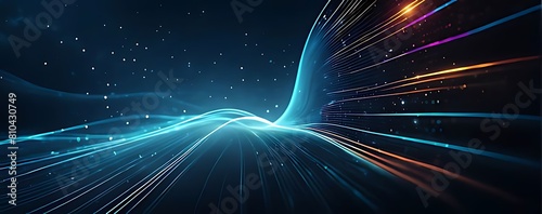Digital background for tech  AI  data  audio  graphics. Abstract colorful digital particles wave with bokeh and light background  3d render wave line dot background  line wave light glowing effect