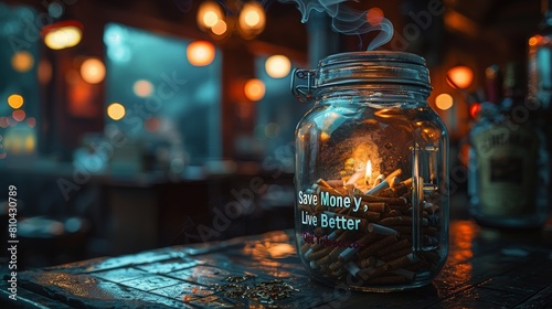 A jar of cigarettes with the words "save money's live better" written on it for World No Tobacco Day